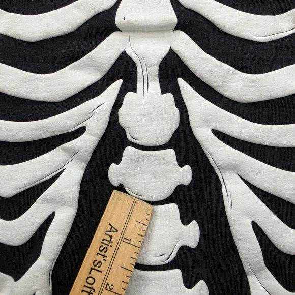 Six Flags Skeleton Sweatshirt Mens Medium Black Fright Fest Halloween Rib Cage - Picture 4 of 9